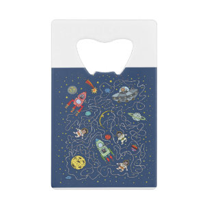 Cat Space Astronaut Rocket Maze Puzzle Mystery Kredietkaart Flessenopener