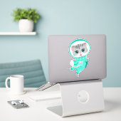 Cat Space Astronaut Sticker (Laptop op bureau)