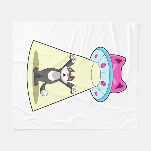 Cat Spaceship Fleece Deken (Voorkant (Horizontaal))
