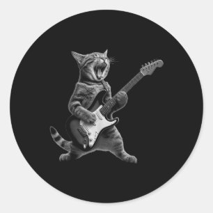Cat Spelen Gitaar Rock Star Rock En Roll Voor Mann Ronde Sticker