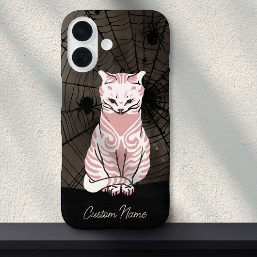 Cat Spider Web Gothic Zwart Roze Gotisch Case-Mate iPhone Case