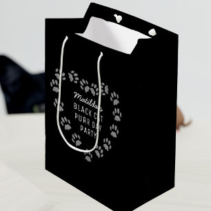 Cat Spint Dag Poot Print Hart Pet Verjaardag Zwart Medium Cadeauzakje