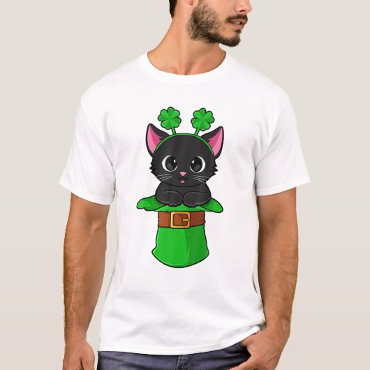 Cat St Patricks Day Leprechaun Shamrock Kitten Gir T-shirt (Voorkant)