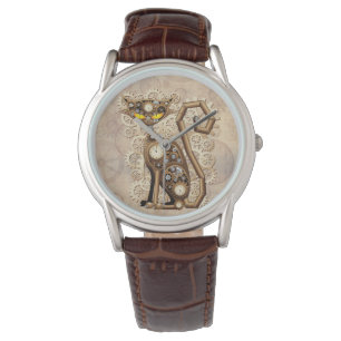 Cat Steampunk Retro Style Machine Horloge