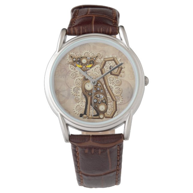 Cat Steampunk  Retro Style Machine Horloge (Voorkant)
