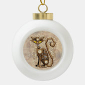 Cat Steampunk  Retro Style Machine Keramische Bal Ornament (Voorkant)