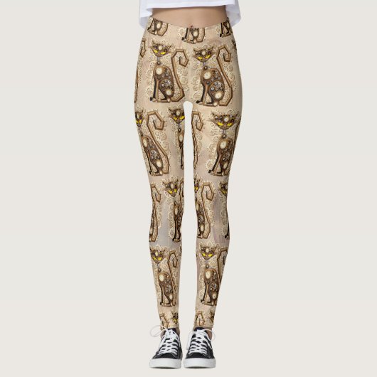 Cat Steampunk Retro Style Machine Leggings (Voorkant)