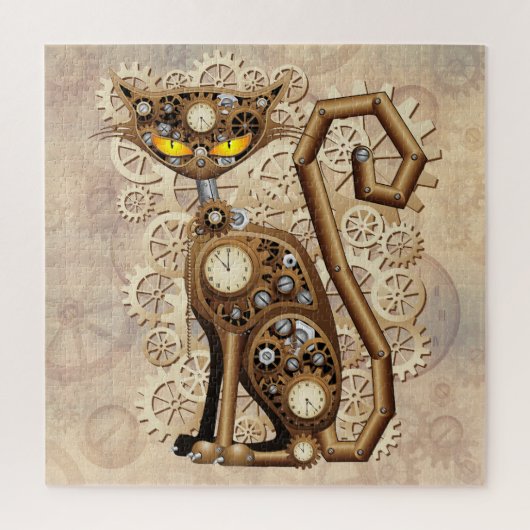 Cat Steampunk  Retro Style Machine Legpuzzel (Verticaal)