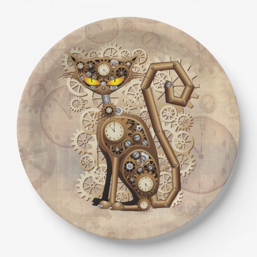 Cat Steampunk Retro Style Machine Papieren Bordje (Voorkant)