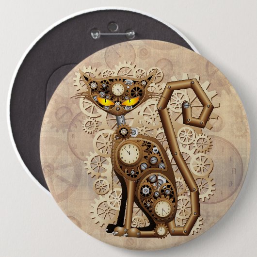 Cat Steampunk  Retro Style Machine Ronde Button 6,0 Cm (Voorkant /achterkant)