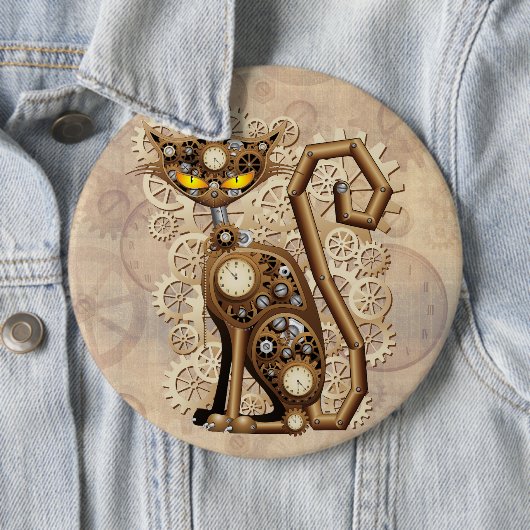 Cat Steampunk  Retro Style Machine Ronde Button 6,0 Cm (In situ)