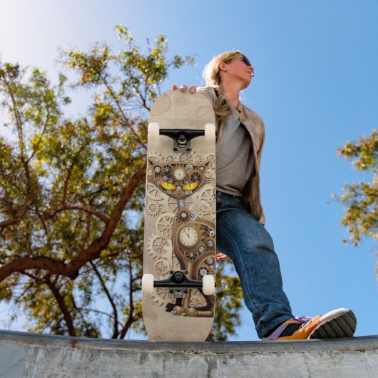 Cat Steampunk  Retro Style Machine Skateboard (Buiten 1)