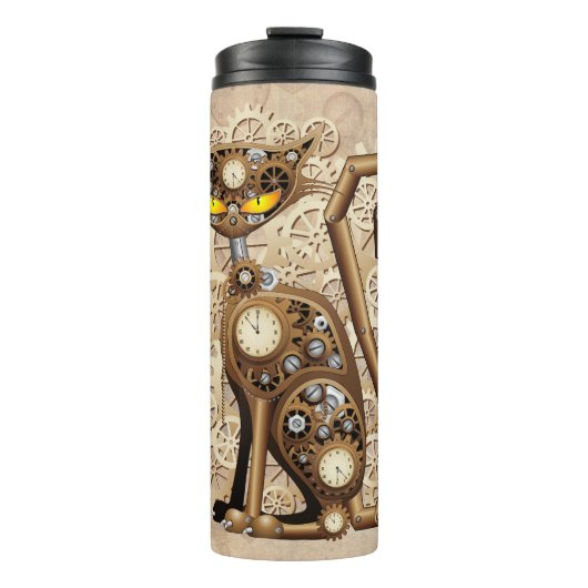 Cat Steampunk Retro Style Machine Thermosbeker (Voorkant)