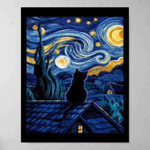 Cat Sterrennacht Van Gogh Cat Art Lover Funny Cat Poster