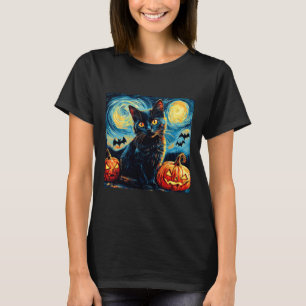 Cat Sterrennacht Van Gogh Cat Lover Pumpkins Vleer T-shirt