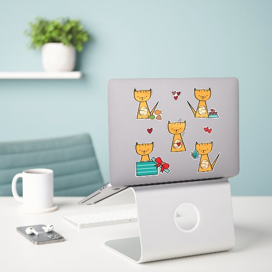 Cat Sticker Sheet - Dierlijke Pet Stickers (Laptop op bureau)