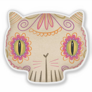 Cat Sugar Skull Catrina - Dag van de Doden Sticker