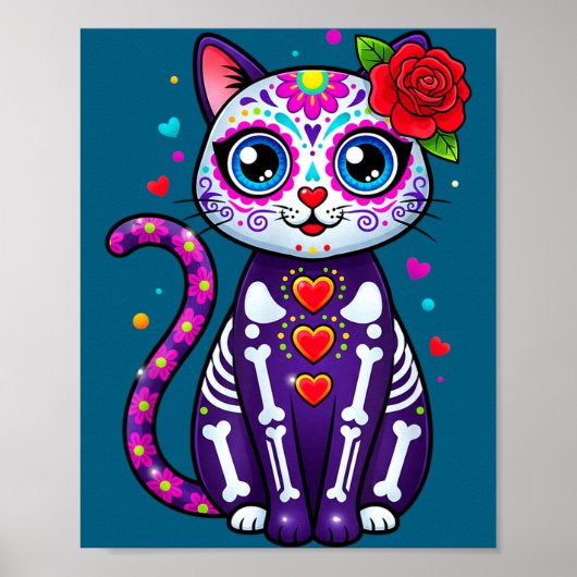 Cat Sugar Skull Cute Cat For Cat Lover Cat-m  Poster (Voorkant)