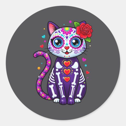 Cat Sugar Skull Cute Cat For Cat Lover Cat-m  Ronde Sticker (Voorkant)