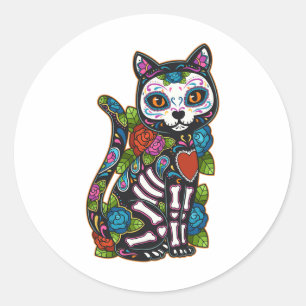 Cat Sugar Skull Mexico Calavera Dia de Los Muertos Ronde Sticker