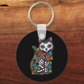 Cat Sugar Skull Mexico Calavera Dia de Los Muertos Sleutelhanger (Voorkant)