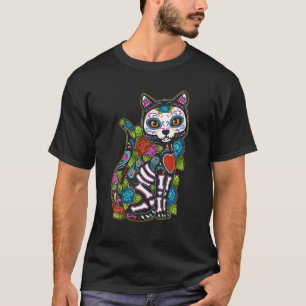 Cat Sugar Skull Mexico Calavera Dia de Los Muertos T-shirt