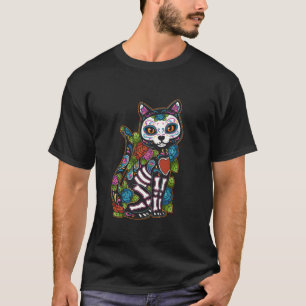Cat Sugar Skull Mexico Calavera Dia de Los Muertos T-shirt