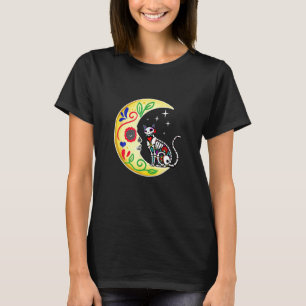 Cat Sugar Skull Mexico Calavera Moon Halloween T-shirt