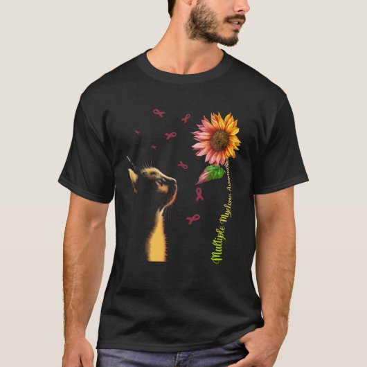 Cat Sunflower Multiple Myeloma Awareness T-shirt (Voorkant)