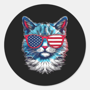 Cat Sungles Amerikaanse vlag 4th van juli herdenki Ronde Sticker
