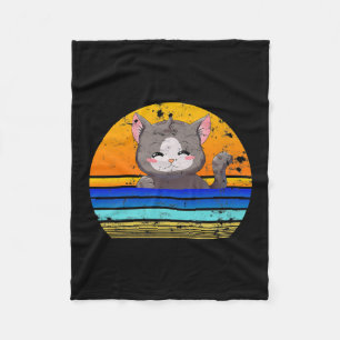 Cat Sunset Retro 80s stijl cadeau Fleece Deken