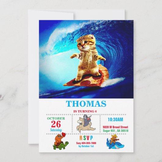 Cat Surfing Pizza Kaart (Voorkant)