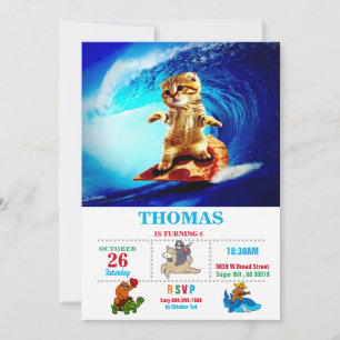 Cat Surfing Pizza Kaart