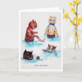 Cat Swimming at the Beach, Louis Wain Kaart (Gele Bloem)