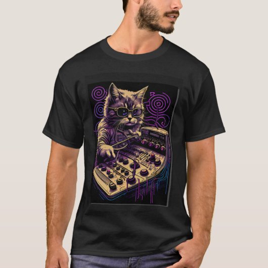 Cat Synthesizer Analoge Synth Studio Gear T-shirt (Voorkant)