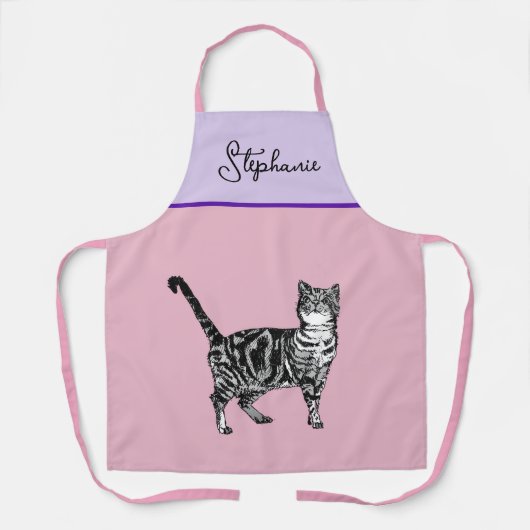 Cat Tabby Pastel Katten Vrouwen Lichtroze Lavander Schort (Voorkant)