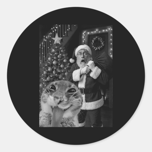 Cat Taking A Selfie Santa Christmas Xmas Pajamas H Ronde Sticker (Voorkant)