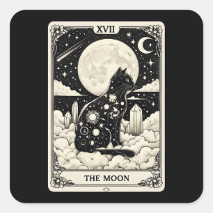 Cat Tarot Kaart The Moon Graphic Vierkante Sticker