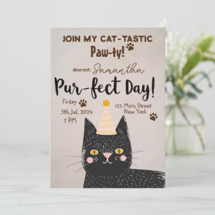 Cat-tastic Paw-ty! Pur-fect Verjaardag - Black Cat Kaart