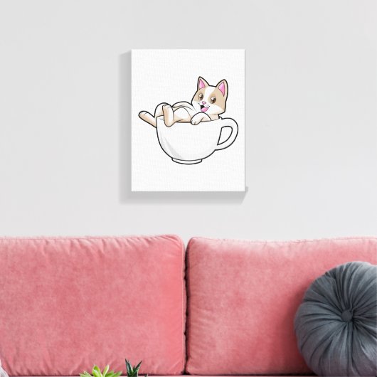 Cat Tea cup Canvas Afdruk (Insitu (Woonkamer))