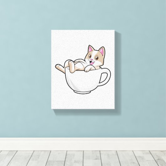 Cat Tea cup Canvas Afdruk (Insitu (Houten vloer))