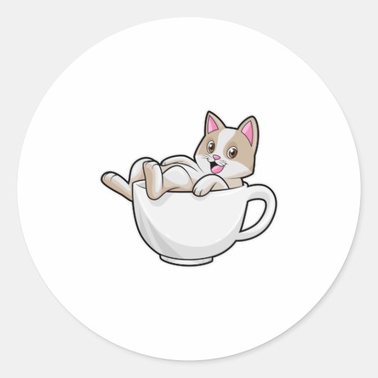 Cat Tea cup Ronde Sticker (Voorkant)