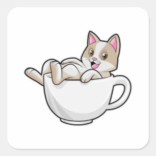 Cat Tea cup Vierkante Sticker