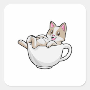 Cat Tea cup Vierkante Sticker