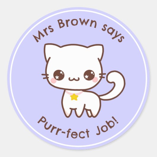 Cat Teacher Reward Stickers gepersonaliseerd in Ka (Voorkant)