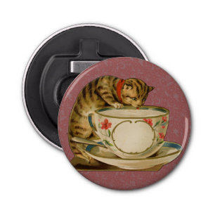 Cat Teacup Schattige  Victoriaans Button Flesopener