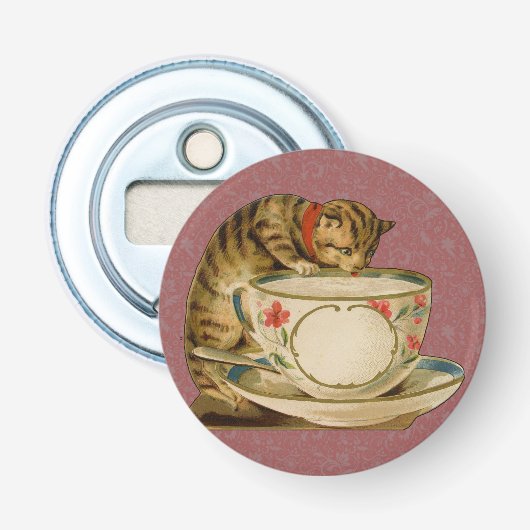 Cat Teacup Schattige Victoriaans Button Flesopener (Voorkant)