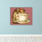 Cat Teacup Schattige Victoriaans Canvas Afdruk (Insitu (Houten vloer))