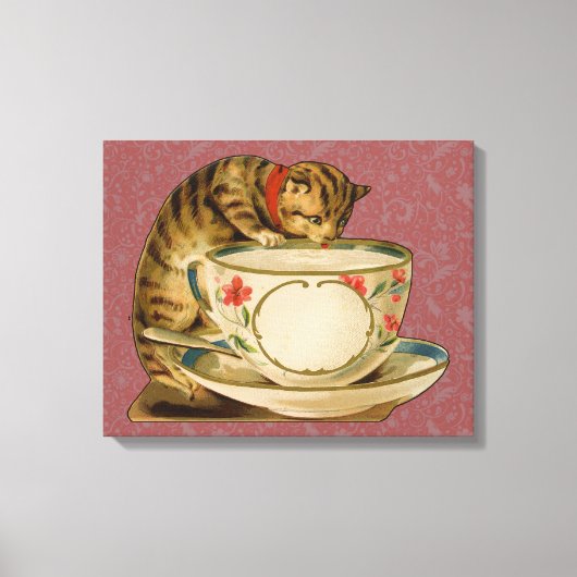 Cat Teacup Schattige Victoriaans Canvas Afdruk (Voorkant)