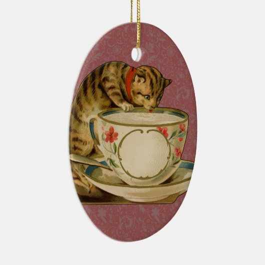 Cat Teacup Schattige Victoriaans Keramisch Ornament (Rechts)
